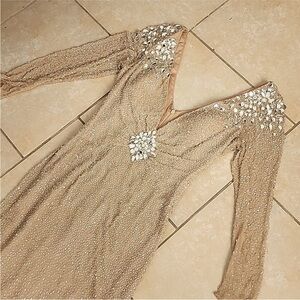 Sherri hill long sleeve liquid beaded dress